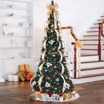 BrylaneHome Fully Decorated Pre-Lit 6 Foot Pop-Up Christmas Tree - Plaid