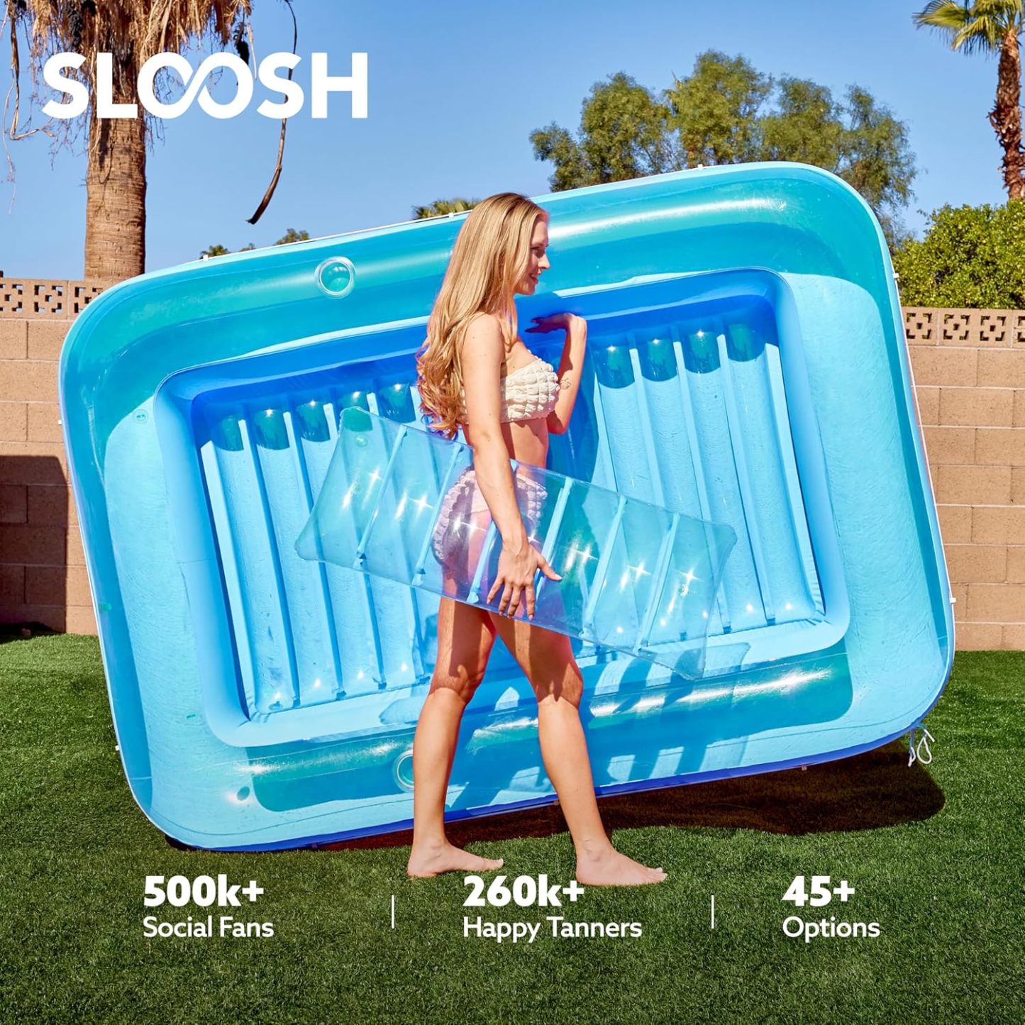 Inflatable Tanning Pool Lounger Float, 70" x 46" Pool Floats Adult with Pillow