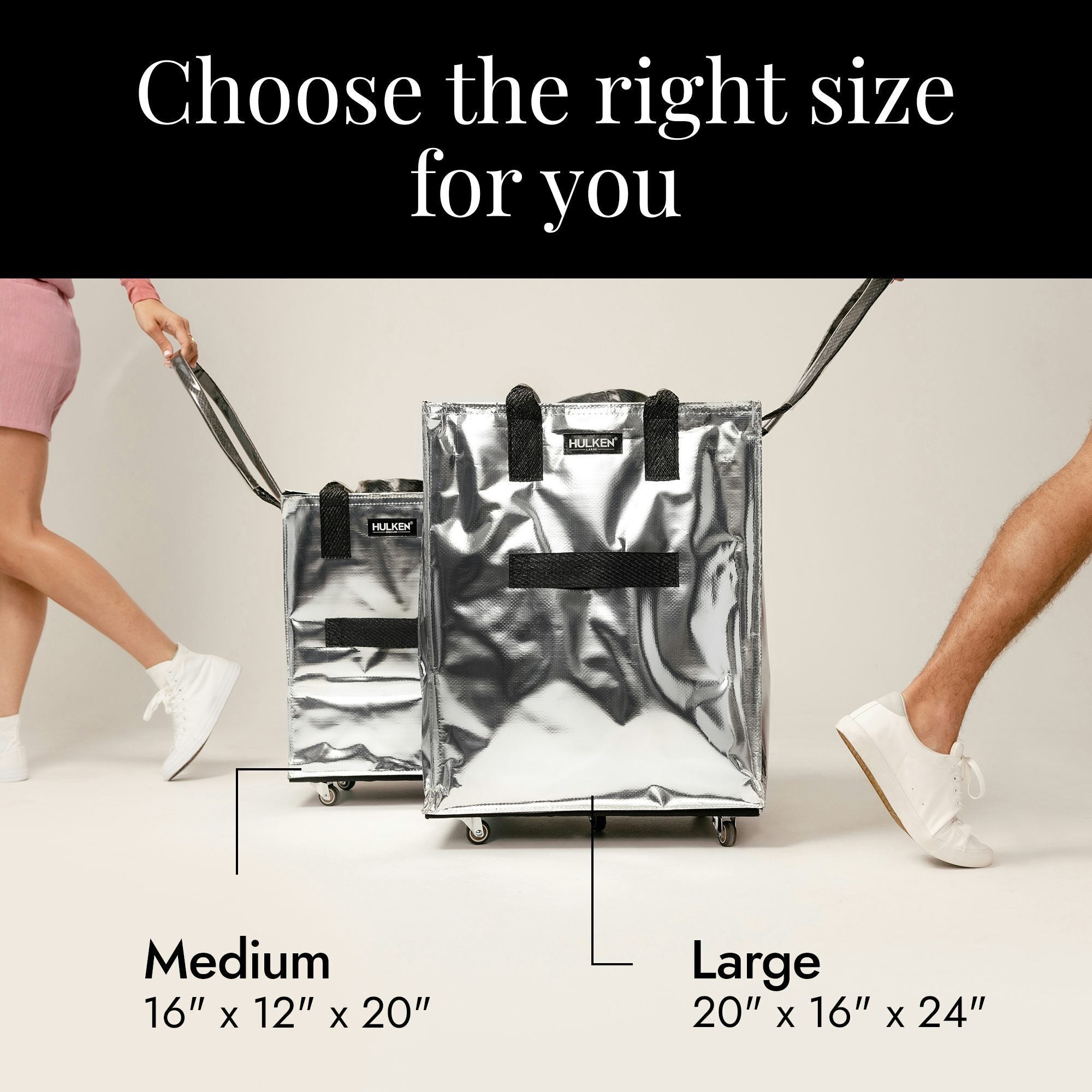 Hulkthten Foldable Rolling Tote Bag with Zip Top Closure
