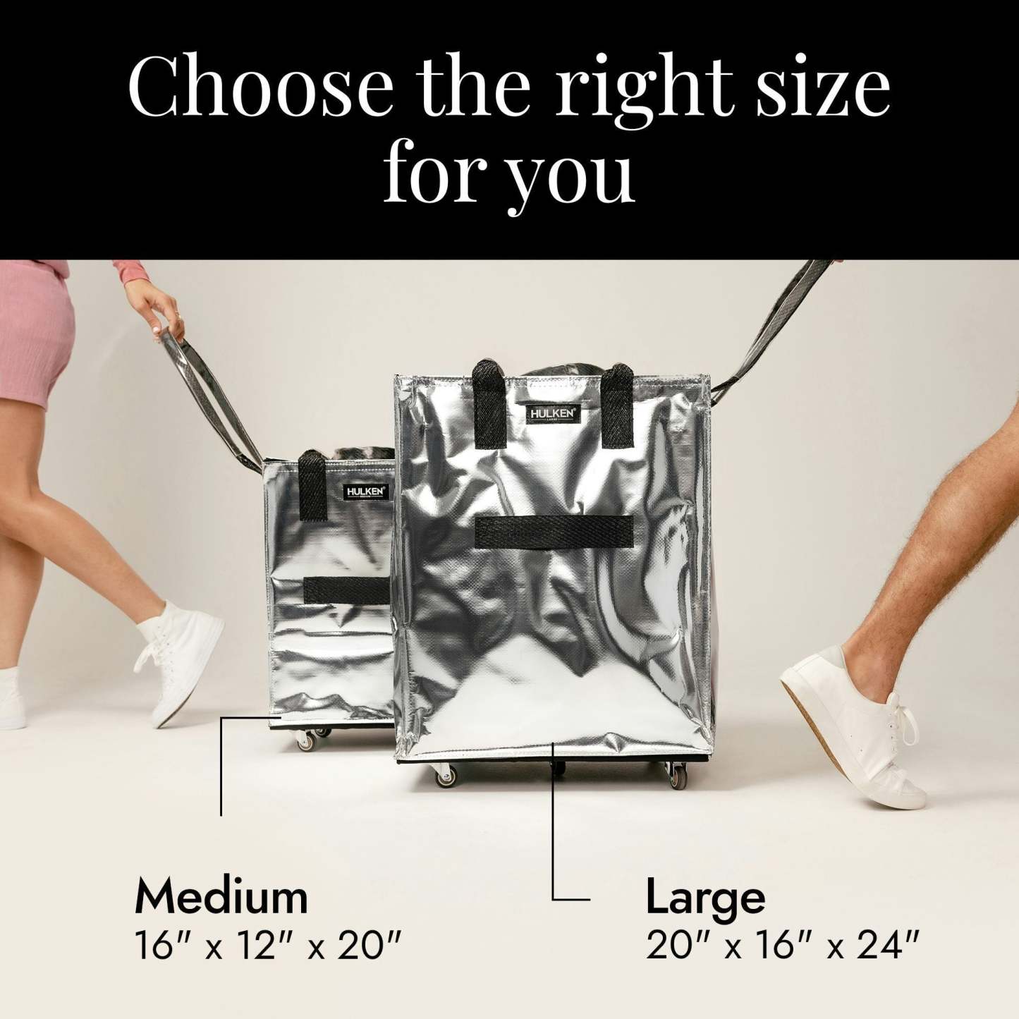 Hulkthten Foldable Rolling Tote Bag with Zip Top Closure