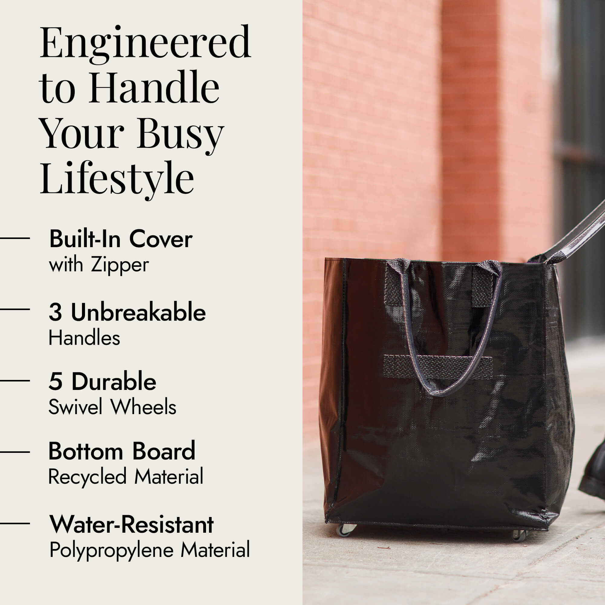 Hulkthten Foldable Rolling Tote Bag with Zip Top Closure