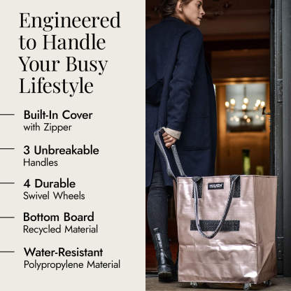 Hulkthten Foldable Rolling Tote Bag with Zip Top Closure