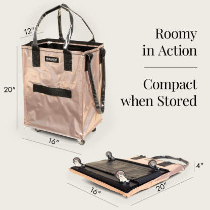 Hulkthten Foldable Rolling Tote Bag with Zip Top Closure