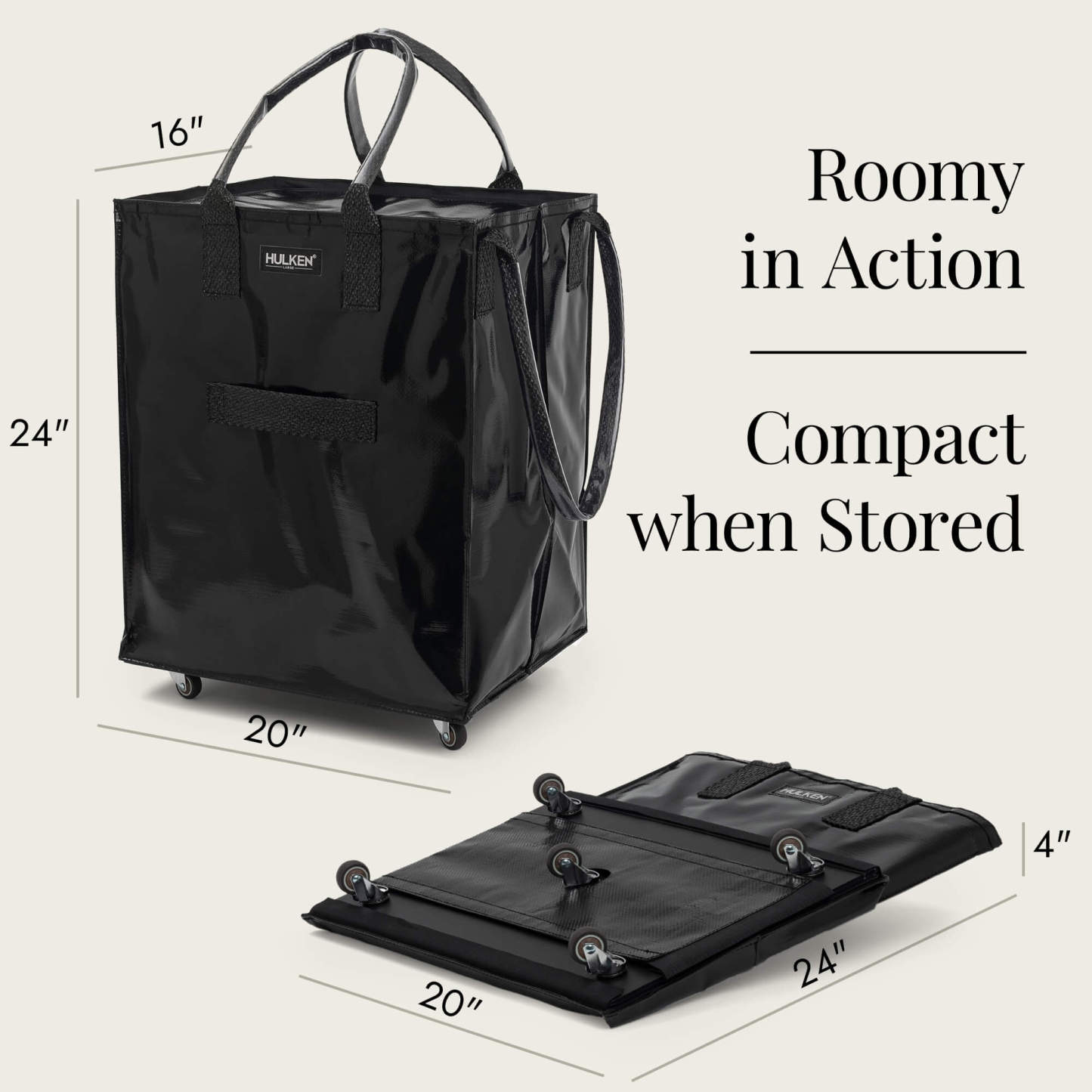 Hulkthten Foldable Rolling Tote Bag with Zip Top Closure