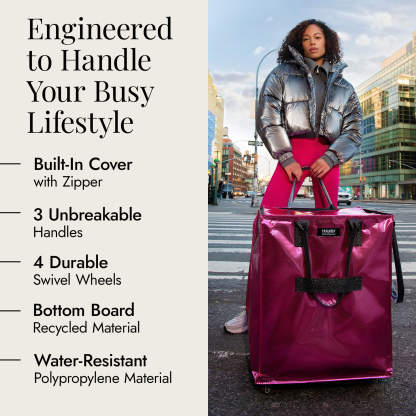 Hulkthten Foldable Rolling Tote Bag with Zip Top Closure