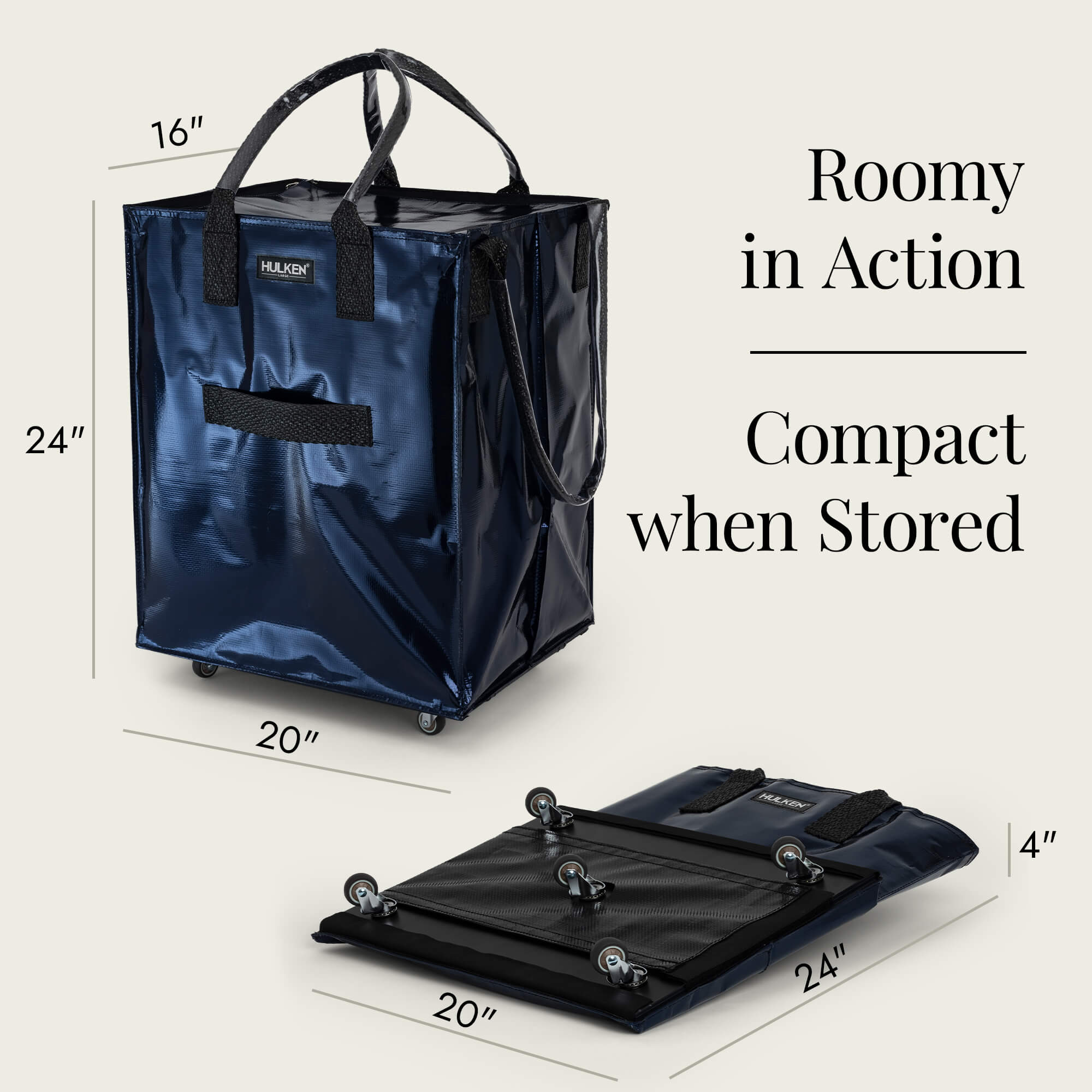 Hulkthten Foldable Rolling Tote Bag with Zip Top Closure