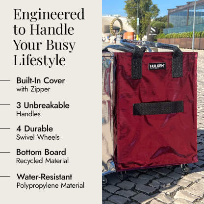 Hulkthten Foldable Rolling Tote Bag with Zip Top Closure