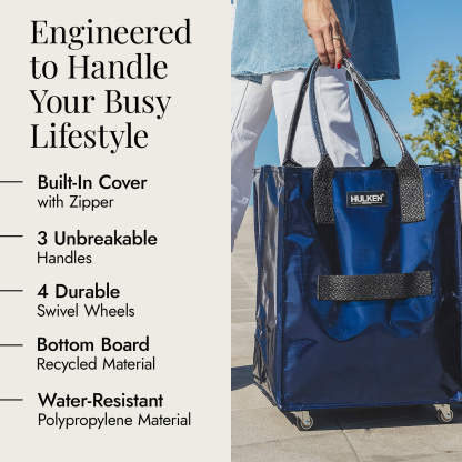 Hulkthten Foldable Rolling Tote Bag with Zip Top Closure