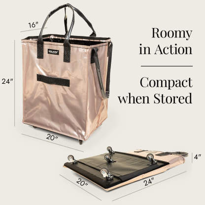 Hulkthten Foldable Rolling Tote Bag with Zip Top Closure