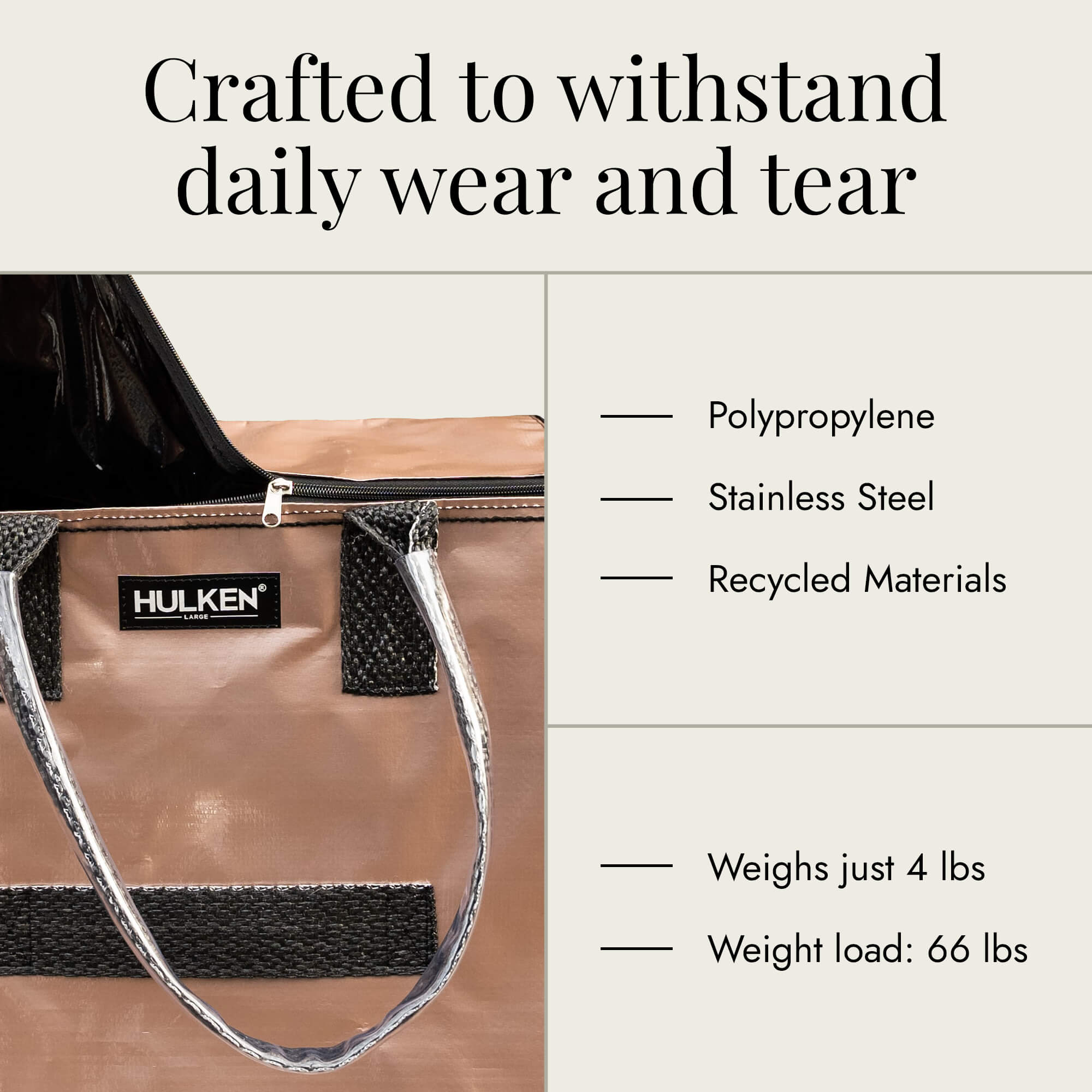 Hulkthten Foldable Rolling Tote Bag with Zip Top Closure