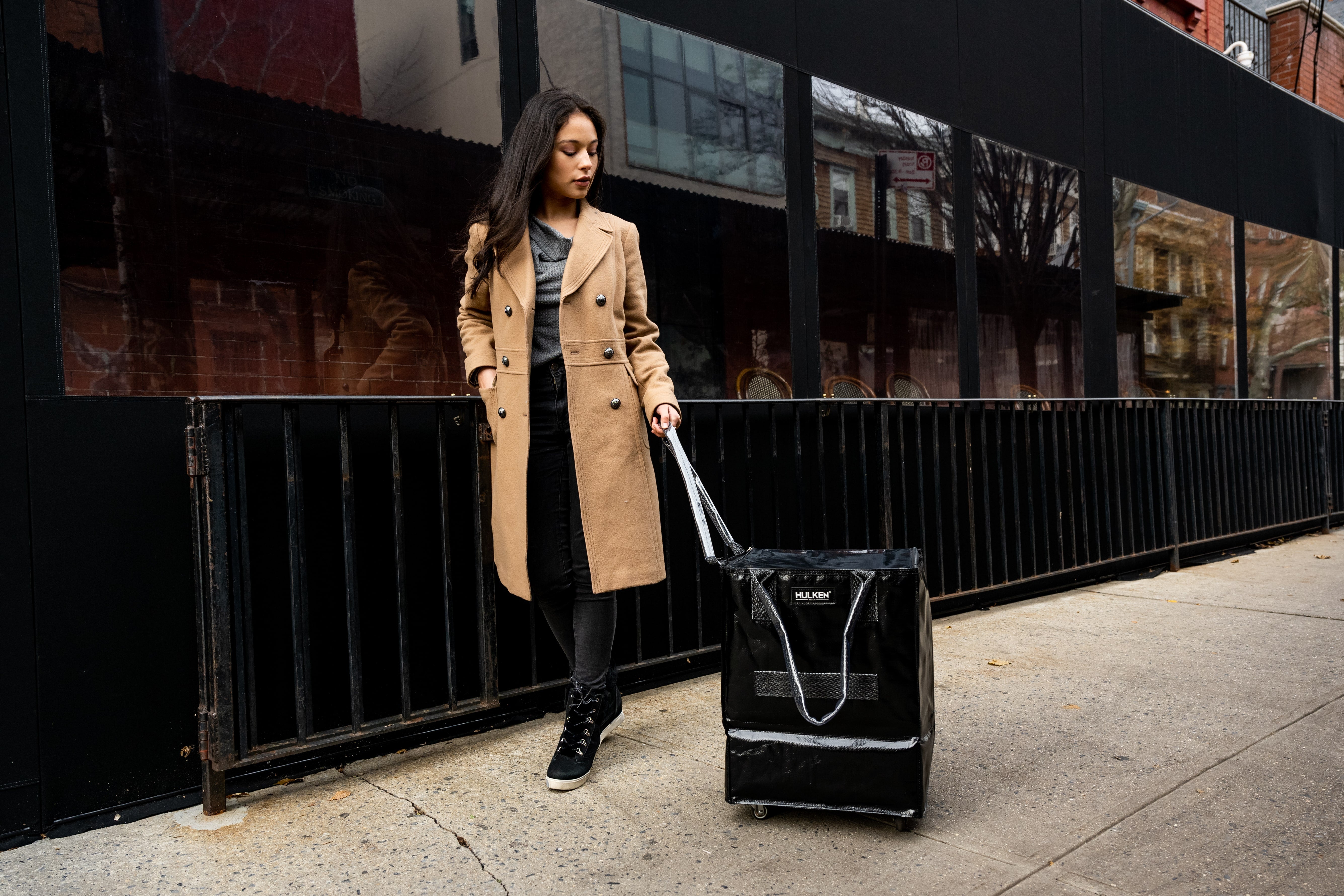 Hulkthten Foldable Rolling Tote Bag with Zip Top Closure