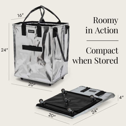 Hulkthten Foldable Rolling Tote Bag with Zip Top Closure