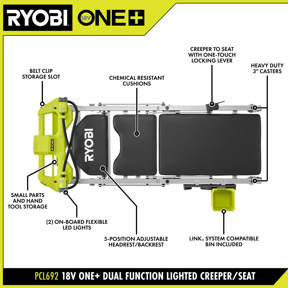 RYOthtBI 18V ONE+ Dual Function Lighted Creethtper/Seat