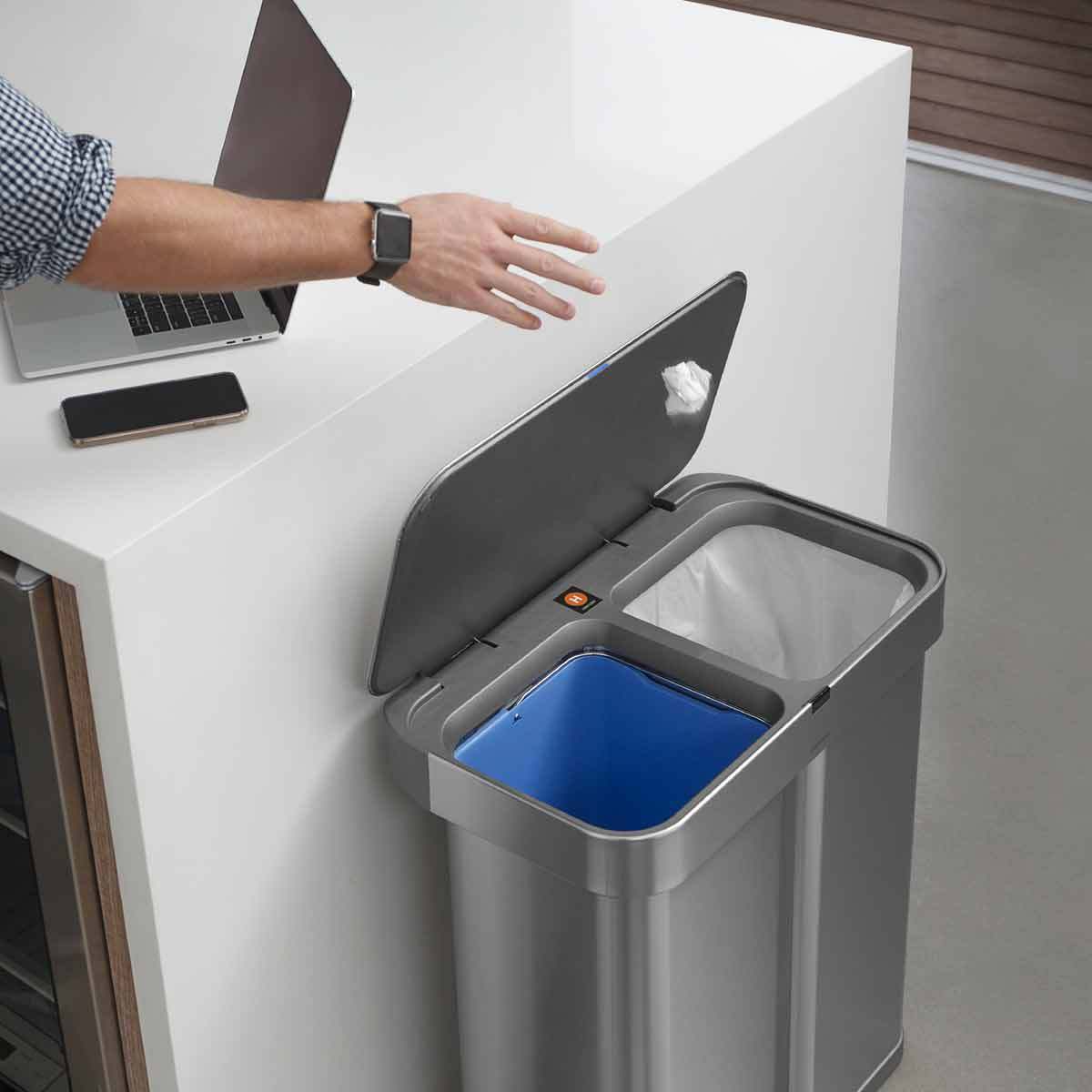 Simpleththuman 58 litre dual compartment rectangular sensor bin with voice and motion control