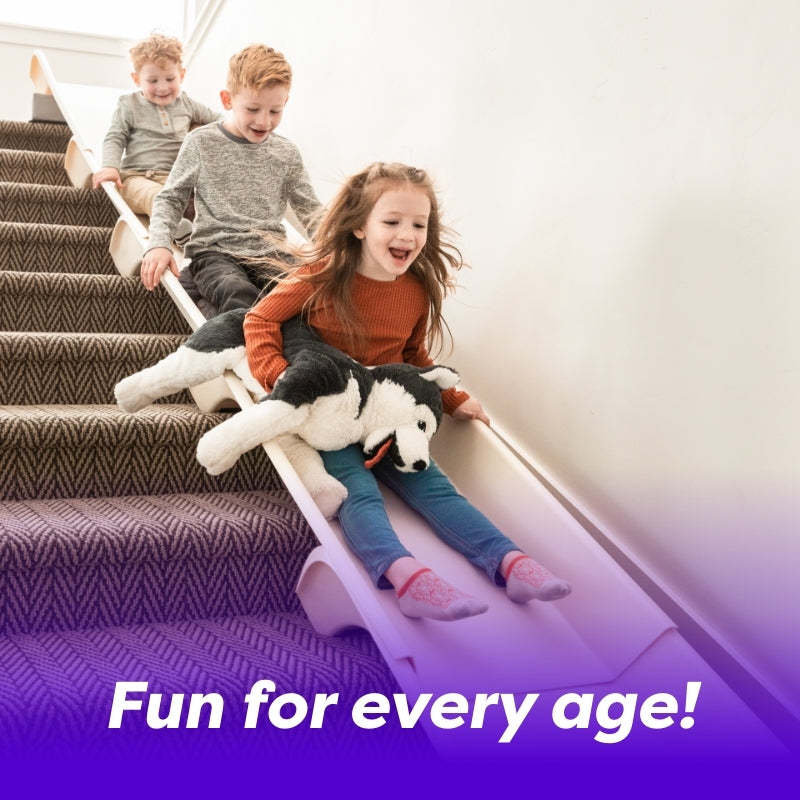 Stairslide Original Stair Mounted Kids Indoor Home Staircase Slide Playset with Self Anchoring Non Slip Grips for 9 to 12 Stairs, Cream
