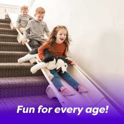 Stairslide Original Stair Mounted Kids Indoor Home Staircase Slide Playset with Self Anchoring Non Slip Grips for 9 to 12 Stairs, Cream