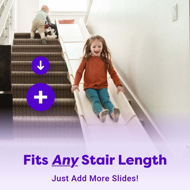 Stairslide Original Stair Mounted Kids Indoor Home Staircase Slide Playset with Self Anchoring Non Slip Grips for 9 to 12 Stairs, Cream