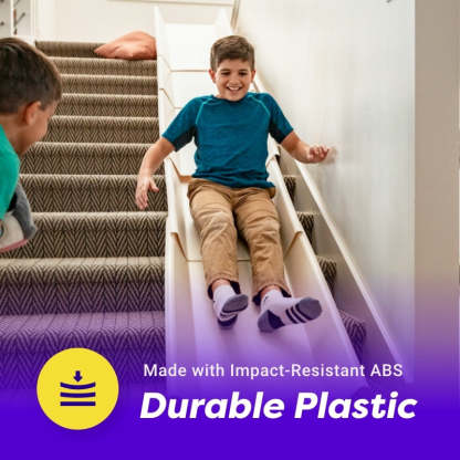 Stairslide Original Stair Mounted Kids Indoor Home Staircase Slide Playset with Self Anchoring Non Slip Grips for 9 to 12 Stairs, Cream