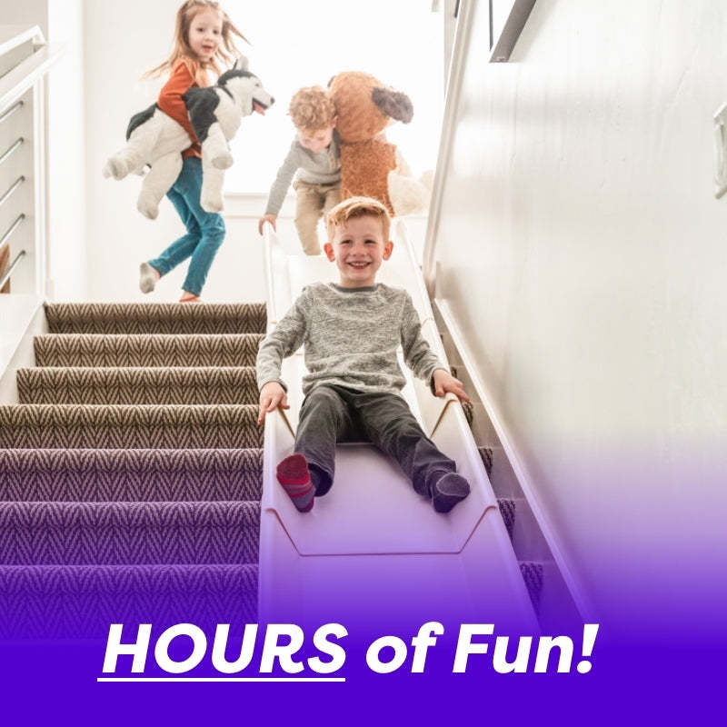 Stairslide Original Stair Mounted Kids Indoor Home Staircase Slide Playset with Self Anchoring Non Slip Grips for 9 to 12 Stairs, Cream