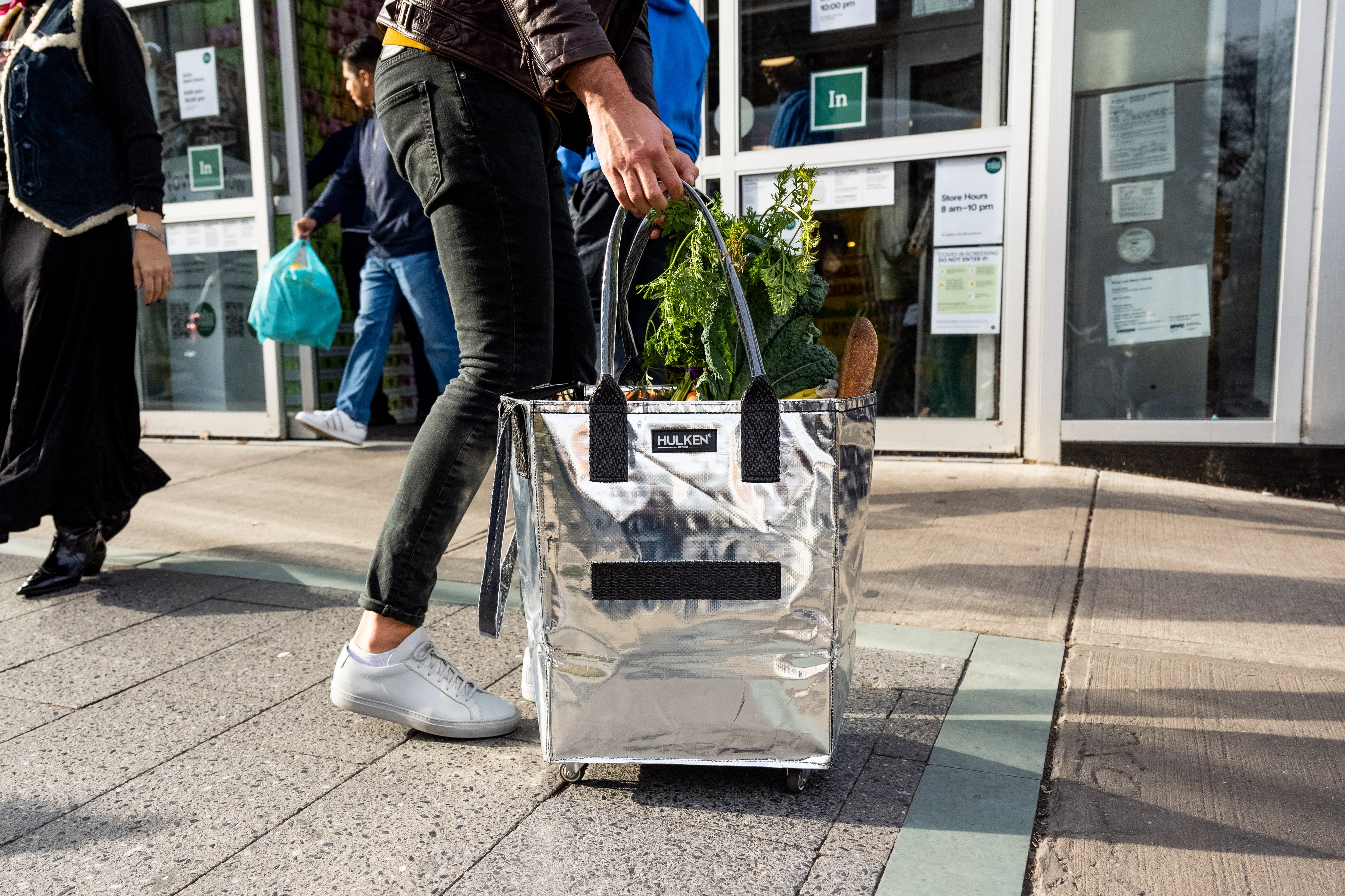 Hulkthten Foldable Rolling Tote Bag with Zip Top Closure