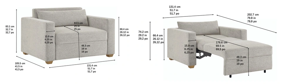 Dillard Convertible Sleeper Chair Dimensions