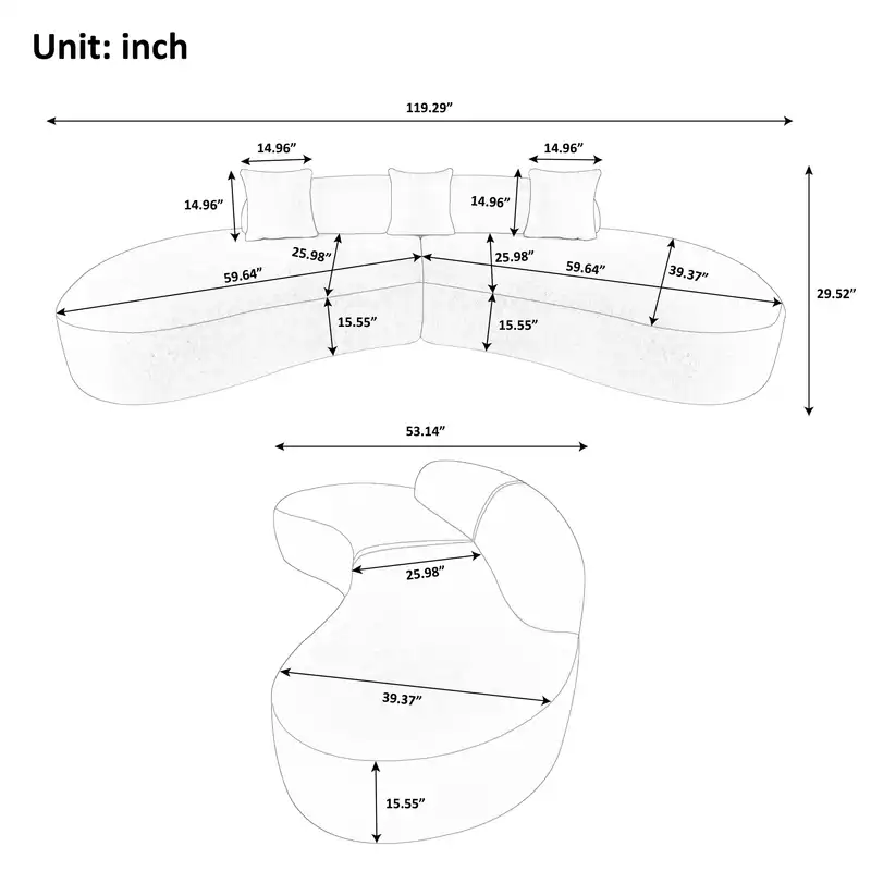 119.3" Modern Curved Sectional Sofa