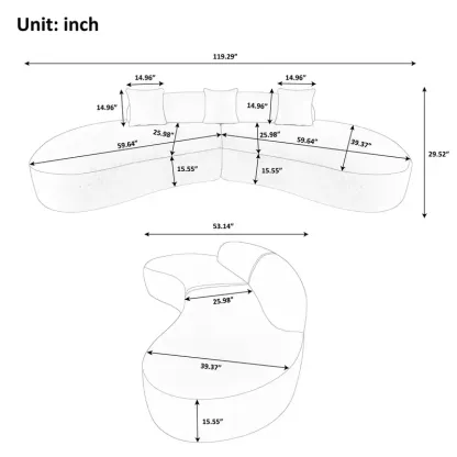 119.3" Modern Curved Sectional Sofa