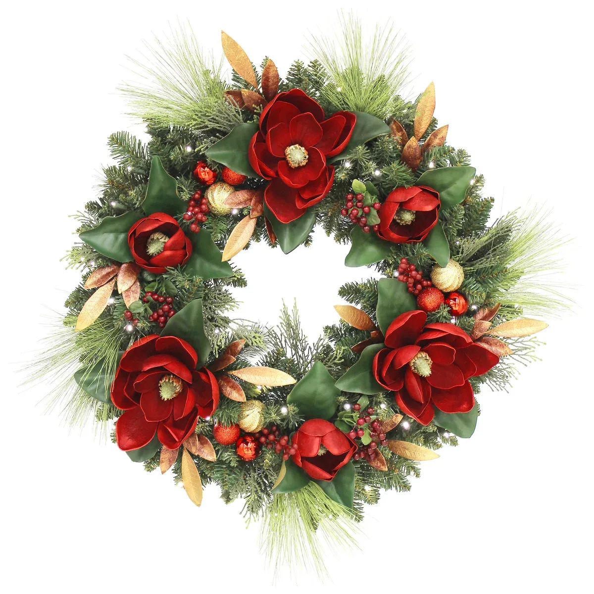 30” Pre-lit Magnolia Artificial Wreath