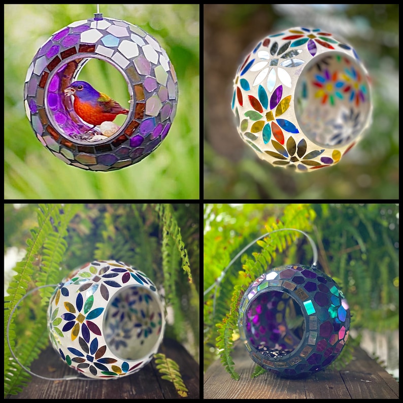 Round Glass Mosaic Fly-Through Bird Feeder