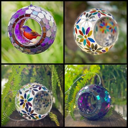 Round Glass Mosaic Fly-Through Bird Feeder