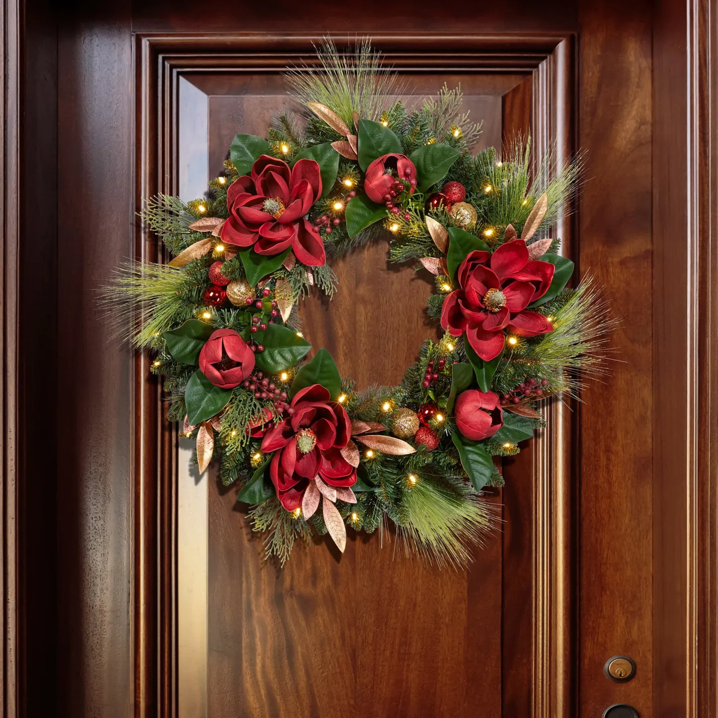 30” Pre-lit Magnolia Artificial Wreath
