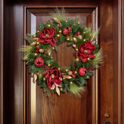 30” Pre-lit Magnolia Artificial Wreath