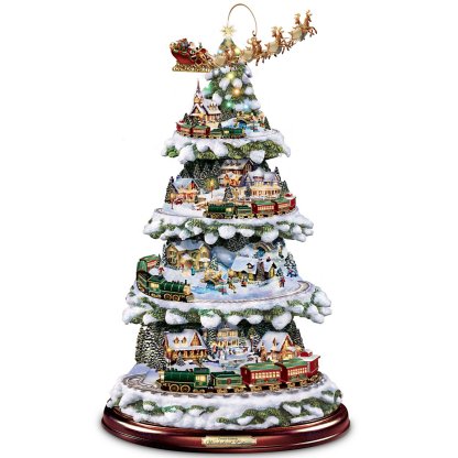 The Bradthtford Exchange Thomas Kinkthtade Animated Tabletop Christmas Tree with Train: Wonderland Express