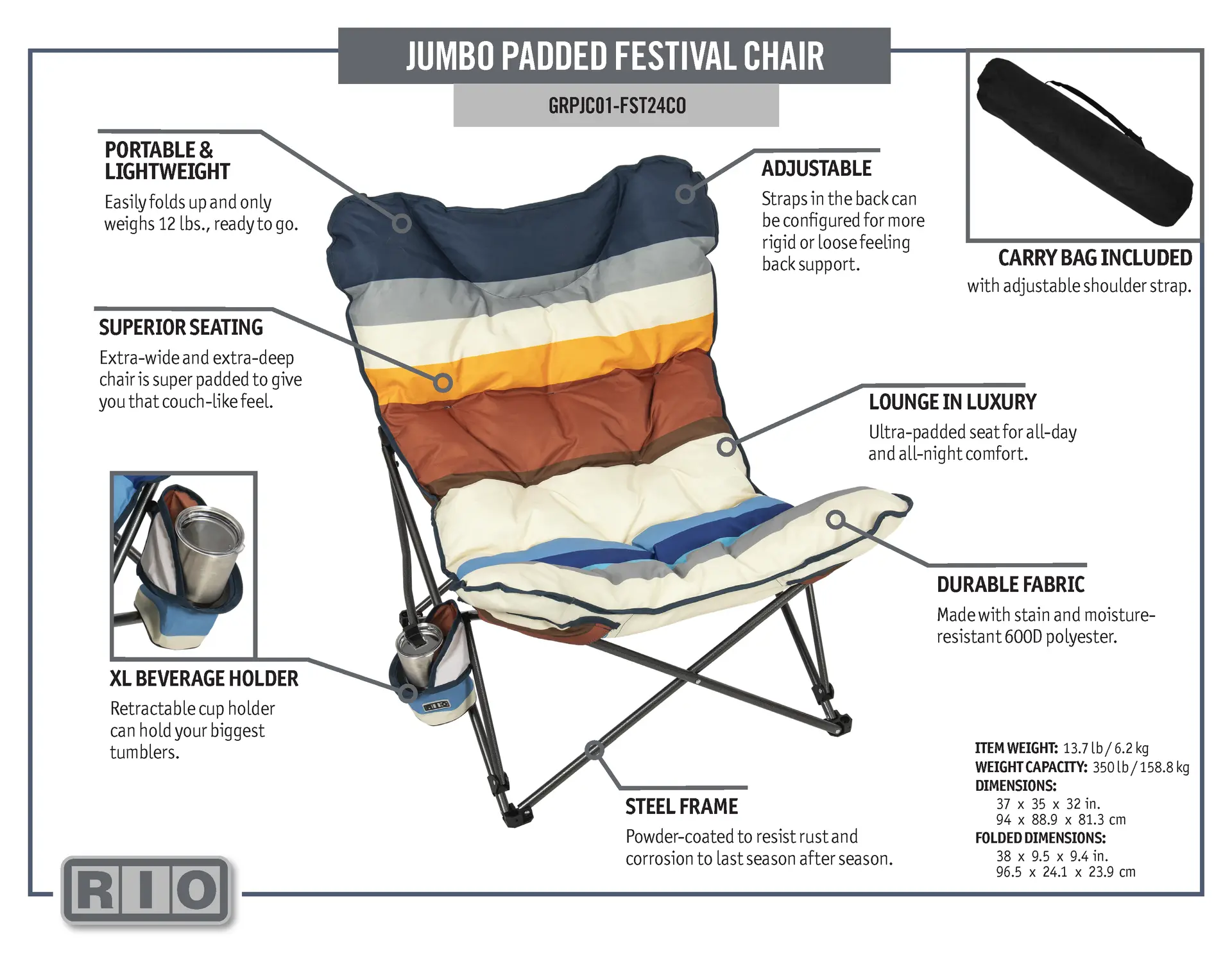 RIO Jumbo Padded Festival Chair
