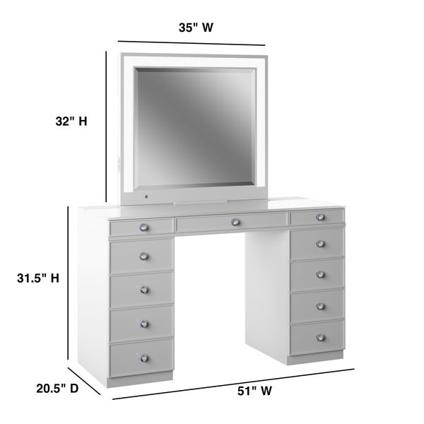 Tresthtanti Alexandra Double Pedestal Vanity Table with LED Lighted Mirror