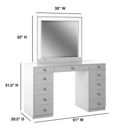 Tresthtanti Alexandra Double Pedestal Vanity Table with LED Lighted Mirror