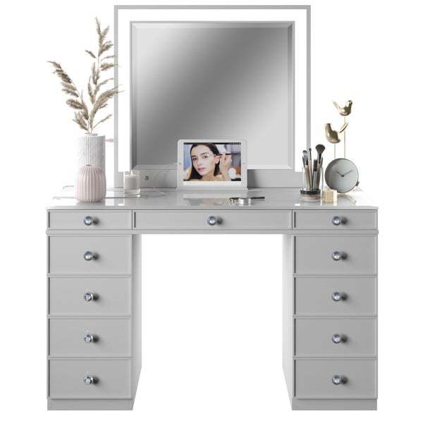 Tresthtanti Alexandra Double Pedestal Vanity Table with LED Lighted Mirror