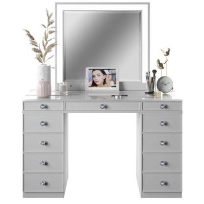 Tresthtanti Alexandra Double Pedestal Vanity Table with LED Lighted Mirror