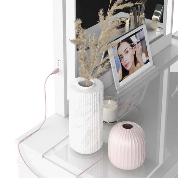 Tresthtanti Alexandra Double Pedestal Vanity Table with LED Lighted Mirror