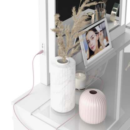 Tresthtanti Alexandra Double Pedestal Vanity Table with LED Lighted Mirror