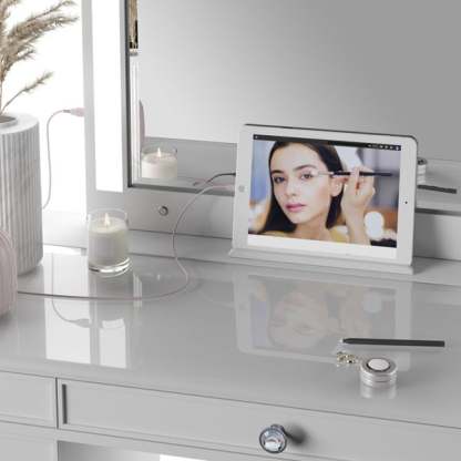 Tresthtanti Alexandra Double Pedestal Vanity Table with LED Lighted Mirror
