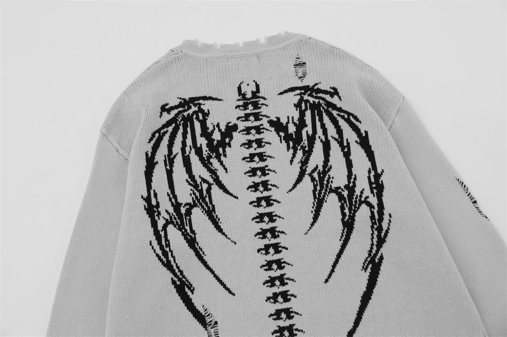 Skull Skeleton Ripped Round Neck Sweater