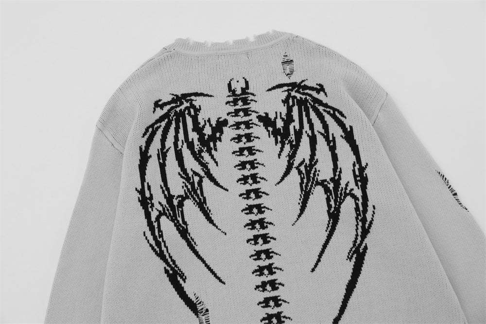 Skull Skeleton Ripped Round Neck Sweater
