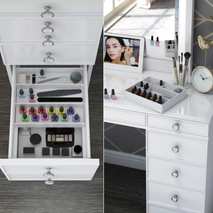 Tresthtanti Alexandra Double Pedestal Vanity Table with LED Lighted Mirror