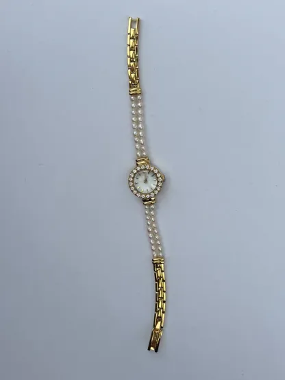 Vintage Gold/Silver Plated Precious 2 Pearl Womens Watch Small Face