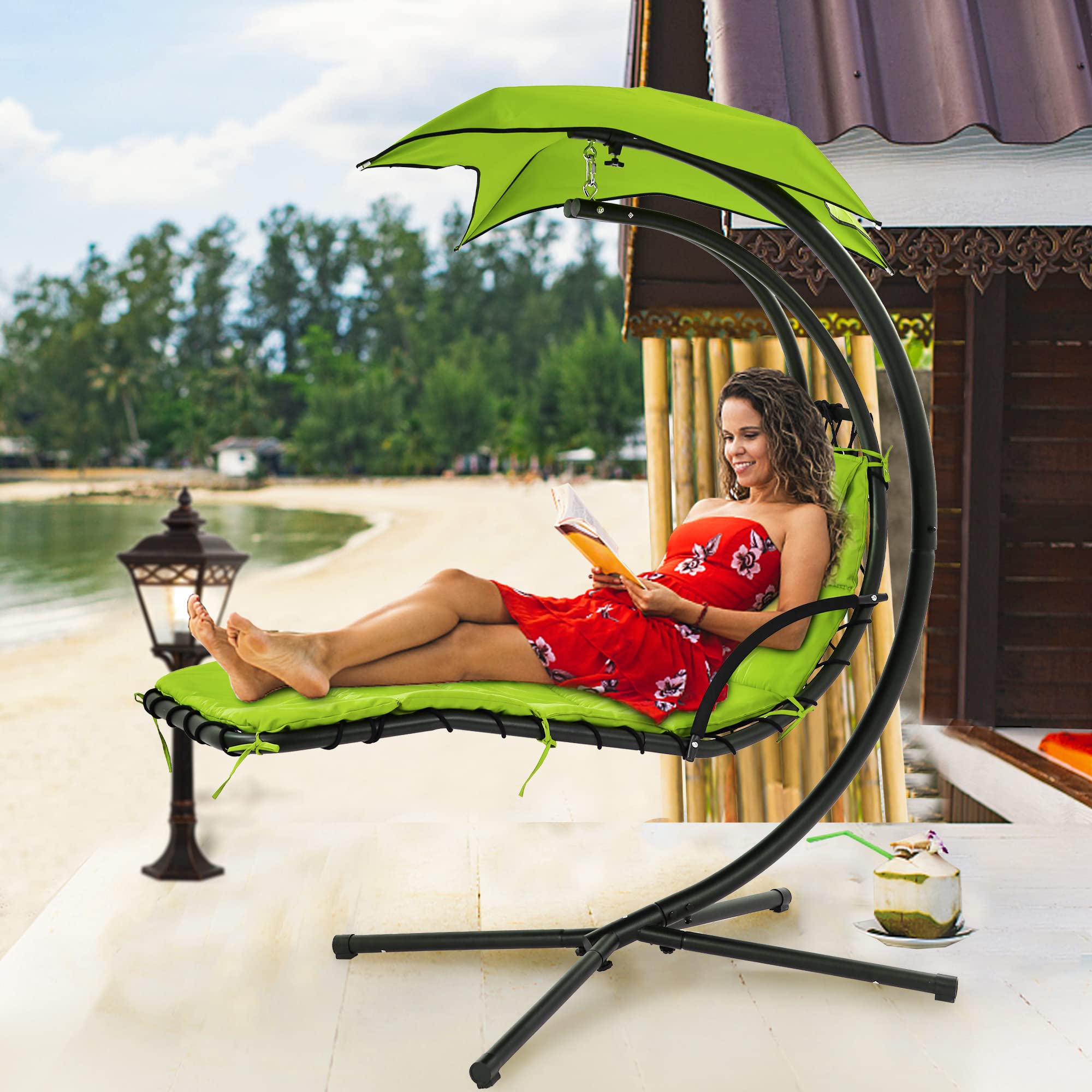 Hammock Chair Hanging Chaise Lounger Chair Arc Stand Air ...
