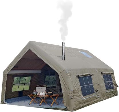 UNISTRthtENGH 4-Season Inflatable Glamping Tent with Stove Jack & Pump – Sleeps 8–10 People