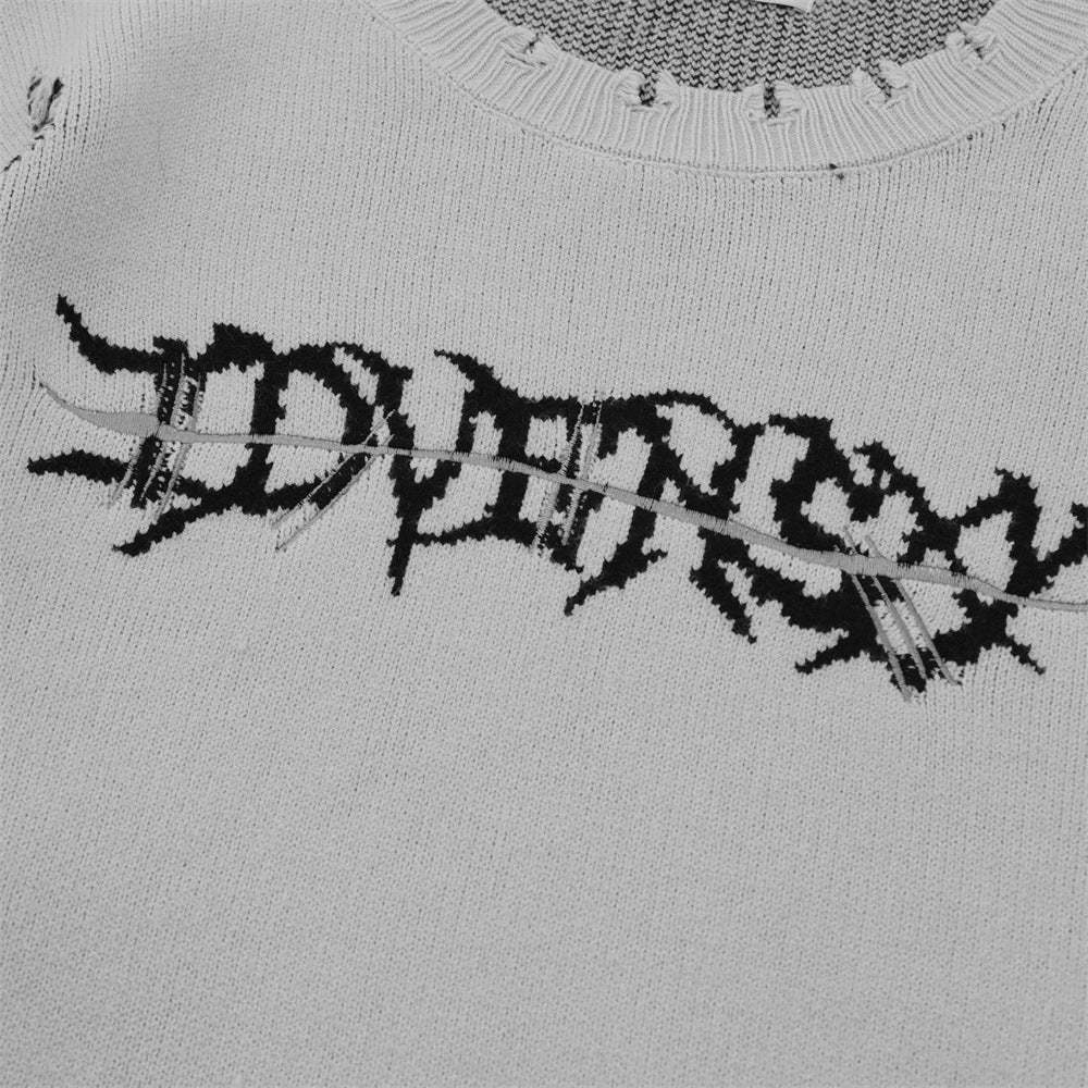 Skull Skeleton Ripped Round Neck Sweater