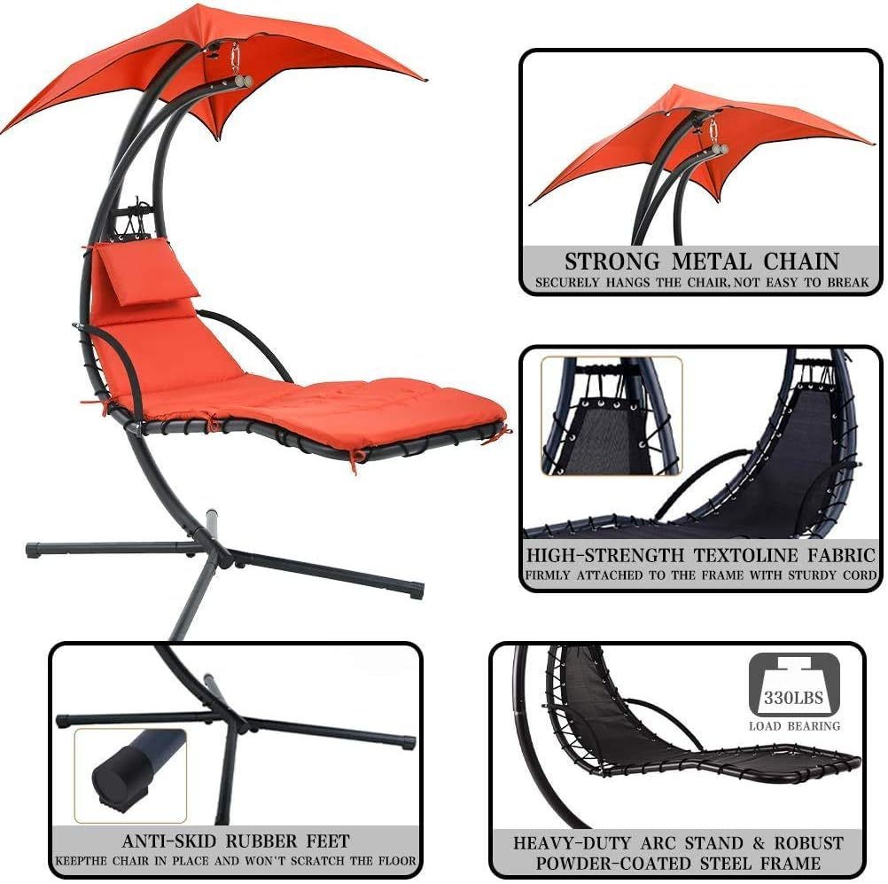 Patio Hanging Chaise Lounger Swing Chair with Adjustable Umbrella