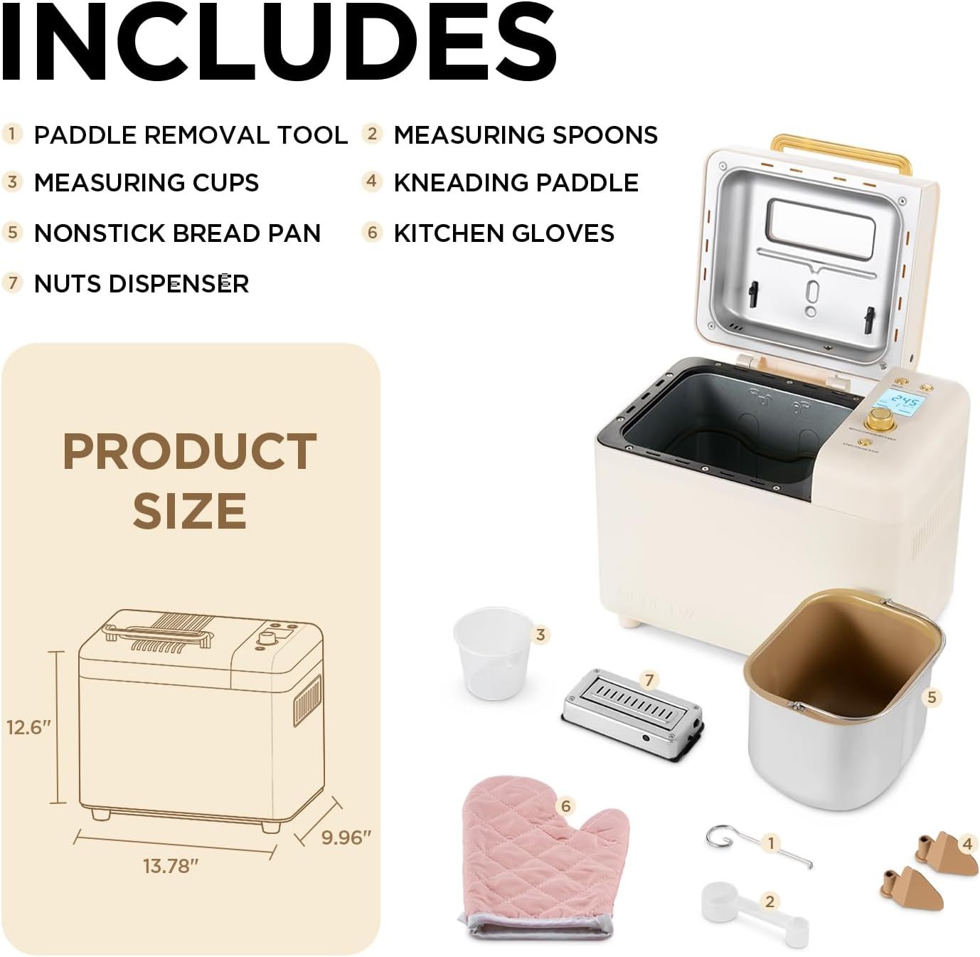Nerthtetva Bread Maker, [2.2LB Max & 15-in-1]